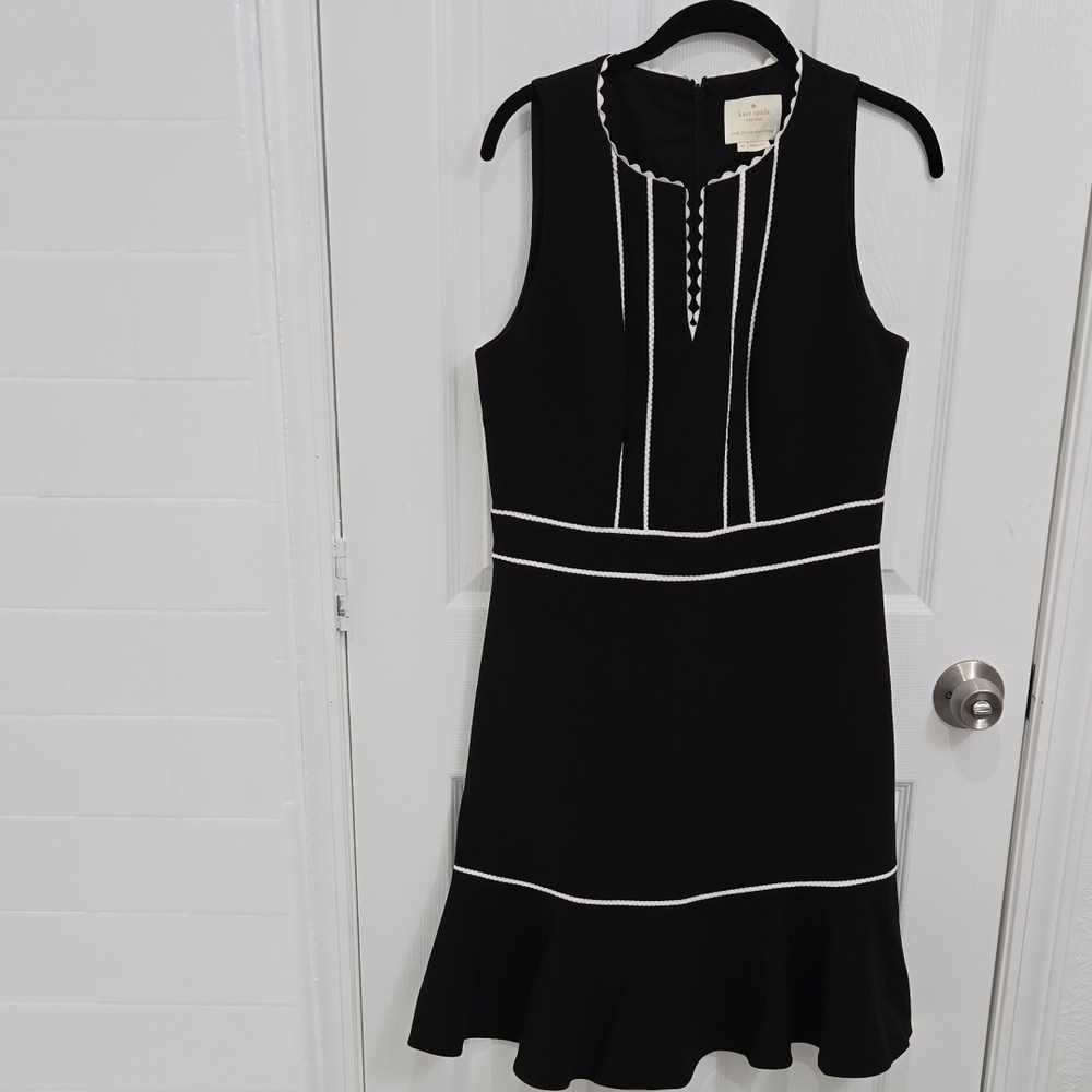 Black Sleeveless Dress with White Trim - Women